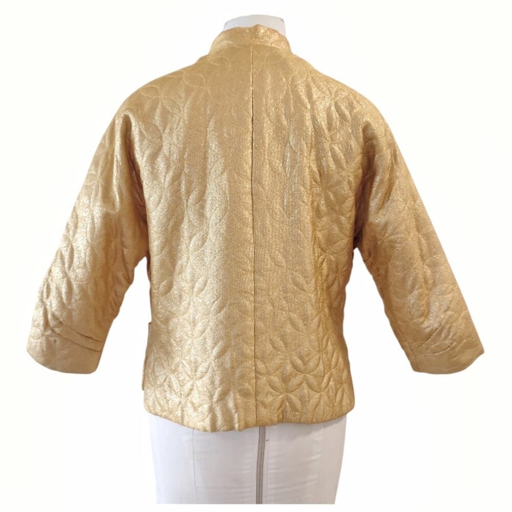 Vintage Gold Quilted Bed Jacket Size 8 Costume 60's Retro Cropped Evening Coat - Picture 3 of 13